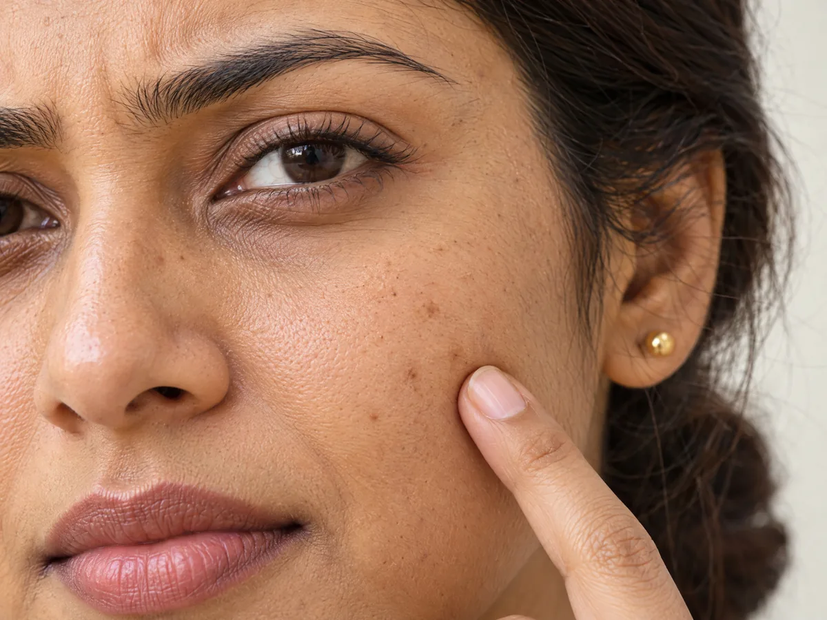 AI Aesthetics Skin Clinic by Dr. Aakriti Mehra: Dark Spots Treatment in Jaipur, Dark spots, close-up on Indian skin, assessed