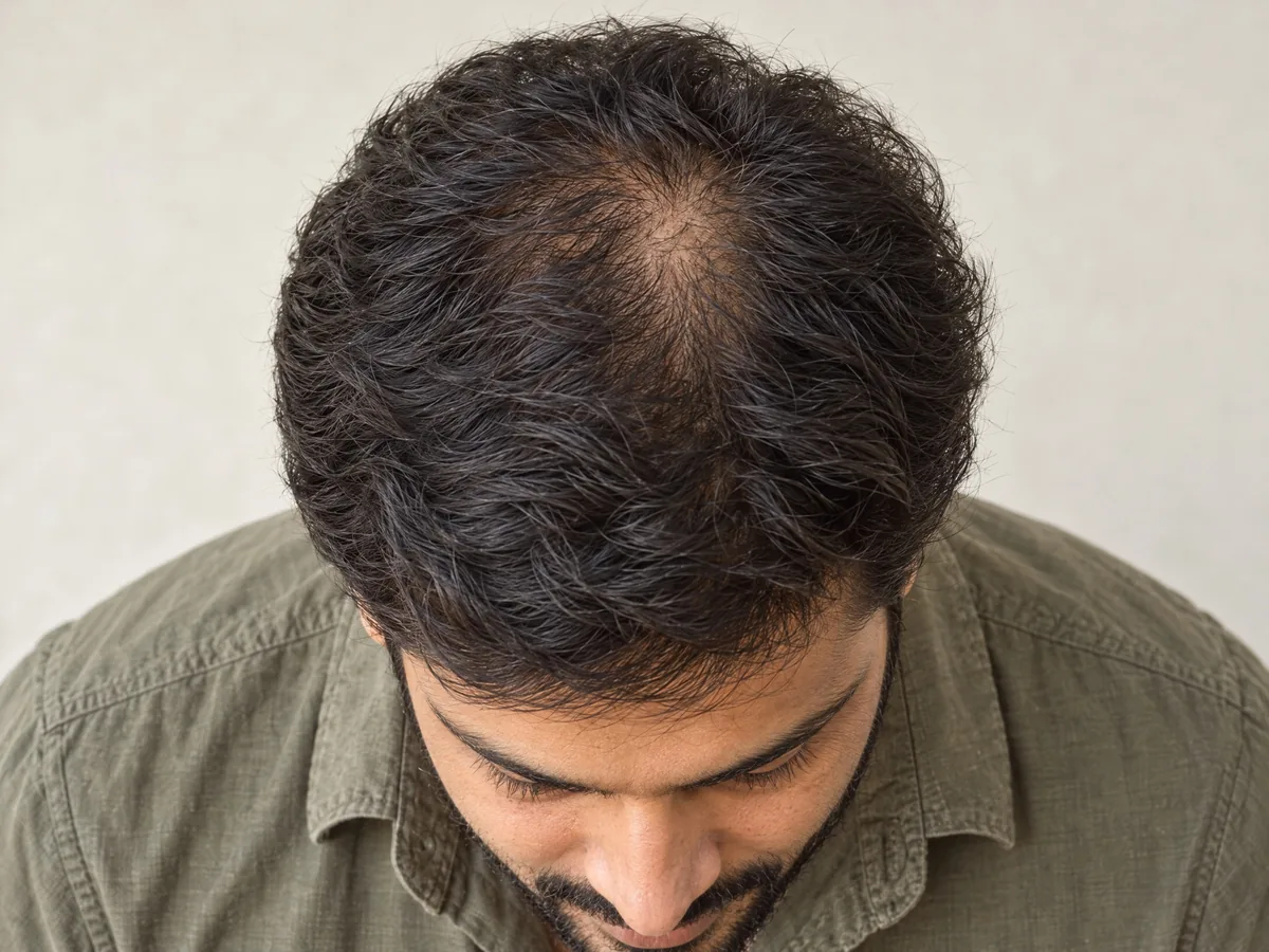 Hair Treatments in Jaipur: Hair thinning, close-up on Indian skin, assessed | AI Aesthetics, C-Scheme