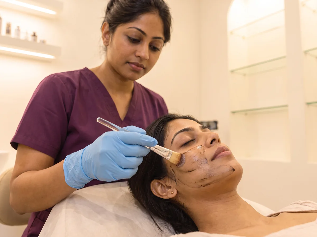 Carbon Facial in Jaipur: Skin that feels unclear or clogged, Carbon apply step | AI Aesthetics, C-Scheme