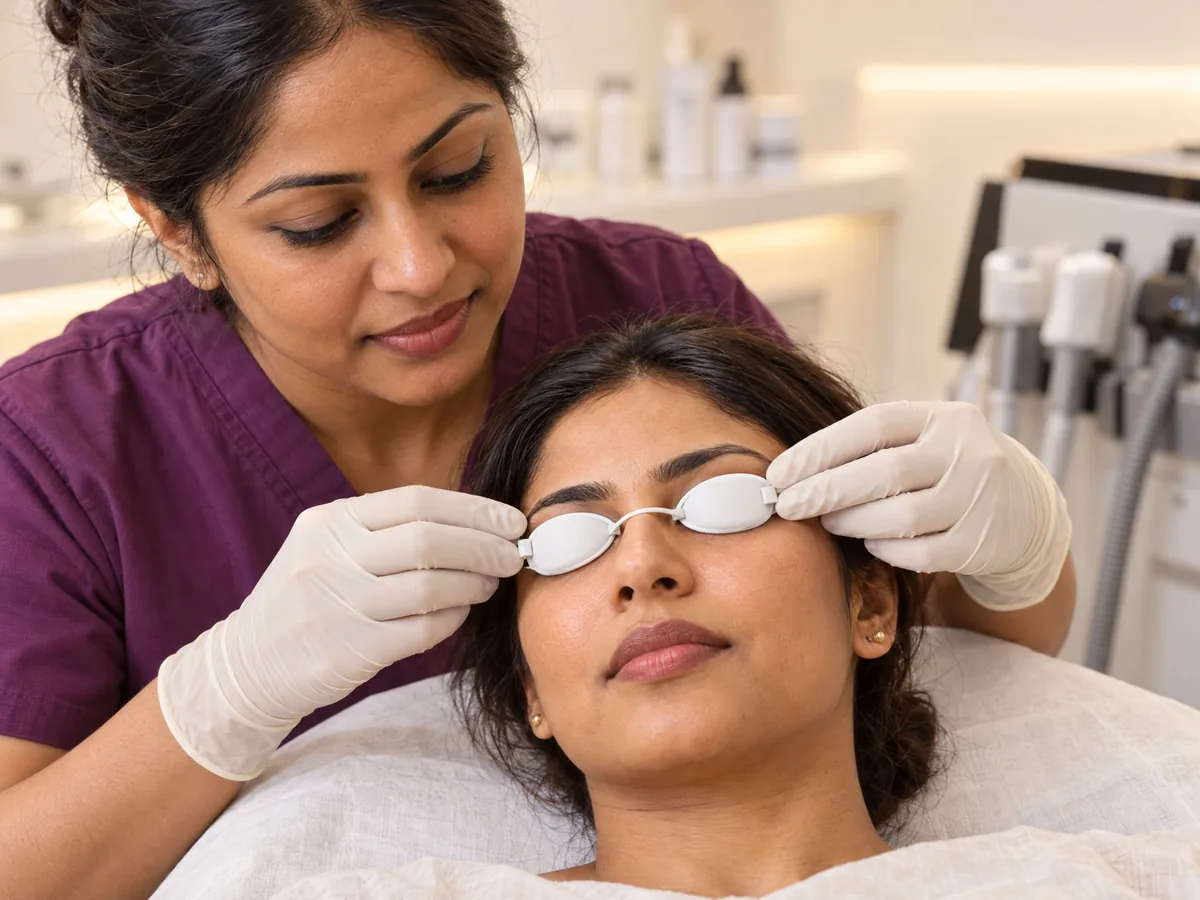 Laser Hair Removal in Jaipur: 5. Eye protection, Eye protection step | AI Aesthetics, C-Scheme