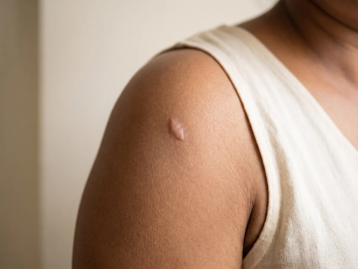 Dermal Fillers Jaipur: History of keloids or poor healing where relevant, Keloid or poor wound healing: a healed raised scar on the | AI Aesthetics, C-Scheme