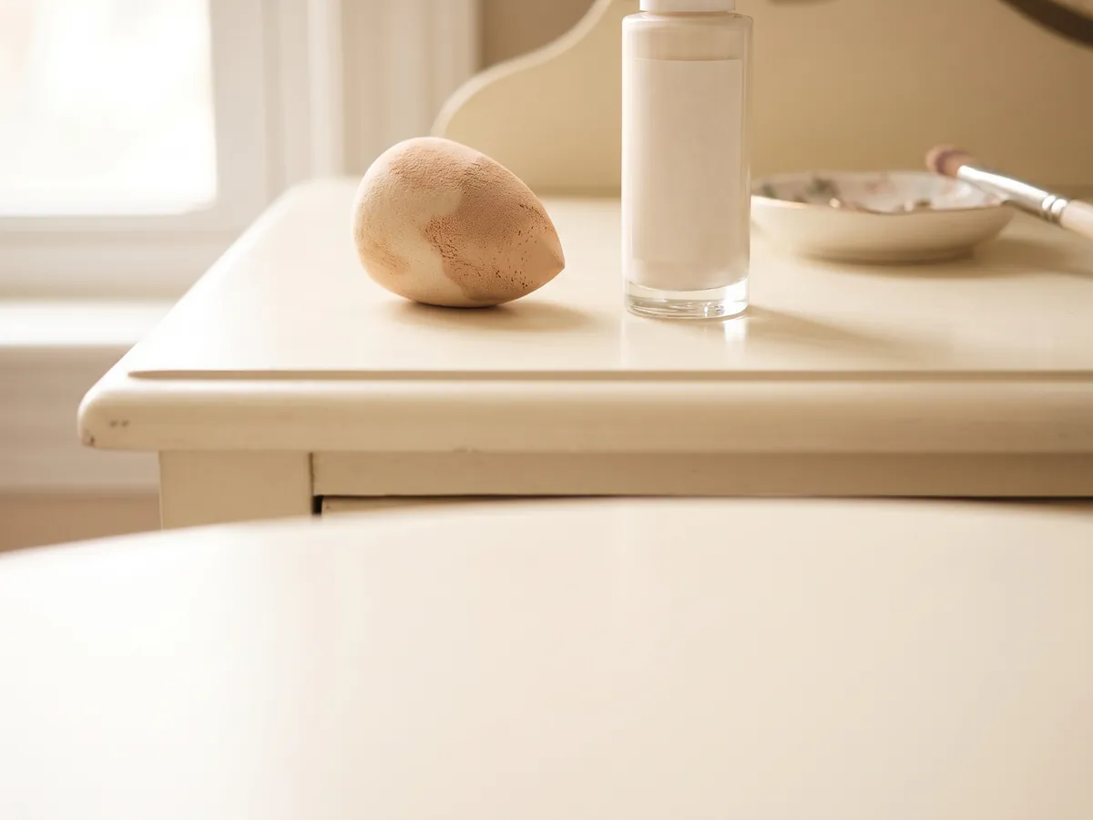 Fine Lines and Wrinkles Treatment Jaipur: Makeup settling into lines, Makeup: a makeup sponge and foundation bottle on a vanity, no | AI Aesthetics, C-Scheme
