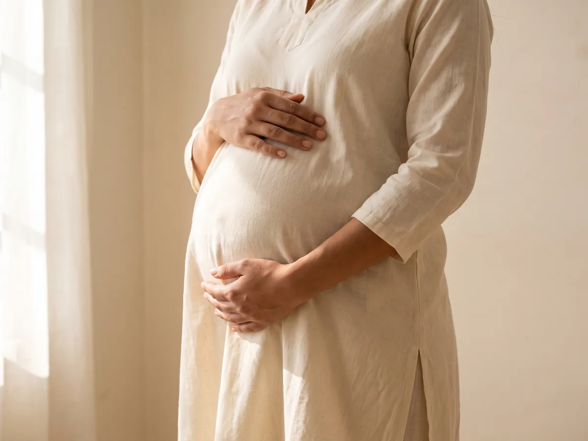 Skin Whitening Treatment in Jaipur: Pregnancy or breastfeeding, Pregnancy: an expectant client resting her hands on her belly | AI Aesthetics, C-Scheme