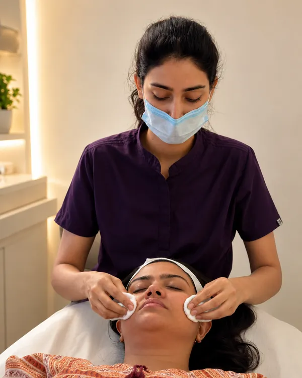 Certified therapist performing a facial treatment at AI Aesthetics, Jaipur